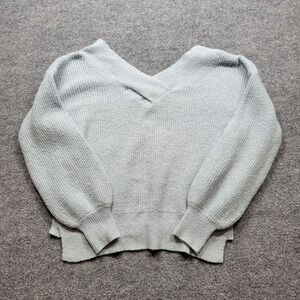 Pink Rose Sweater Women‎ M Light Blue Knit V-Neck Long Sleeve Balloon Ribbed